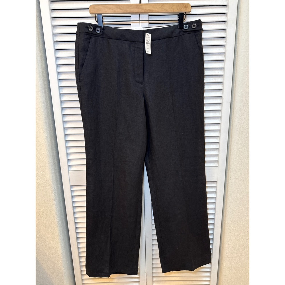 Talbots Windsor Petite Wide Leg Linen Blend Trousers Black 12P NWT